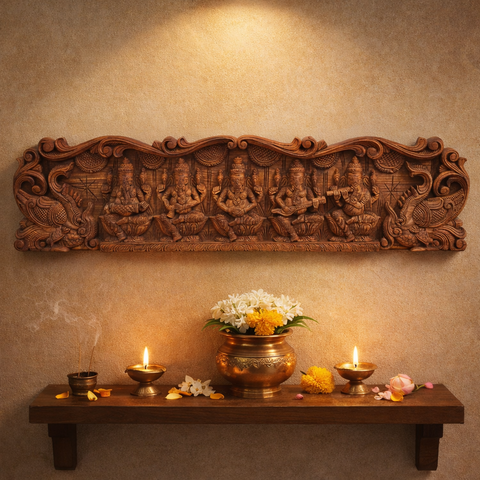 Musical Ganesha wooden wall panel 12 inch for home decor