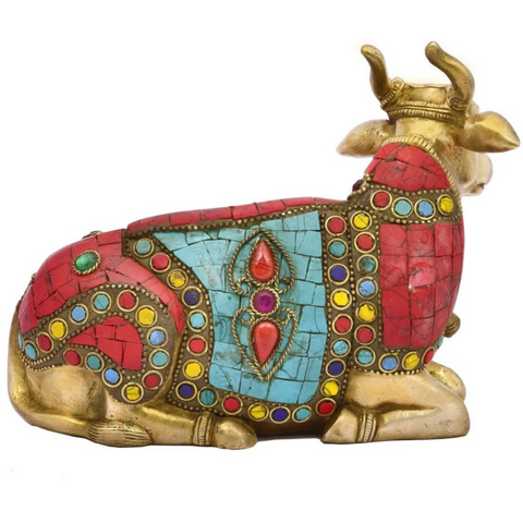 Back view of Nandi Bull Mosaic Stone Statue, highlighting mosaic stone craftsmanship.