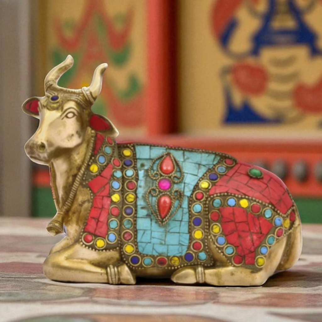 Nandi Bull Mosaic Stone Statue front view with detailed mosaic work.