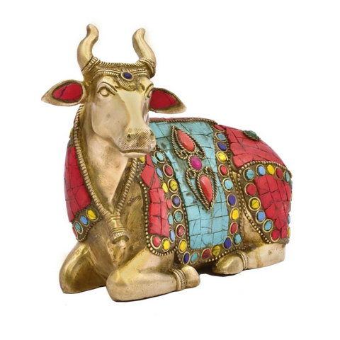 Right side angle of Nandi Bull Mosaic Stone Statue with artistic detailing