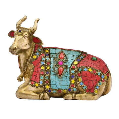 Nandi Bull Mosaic Stone Statue with intricate stone pattern with white background.