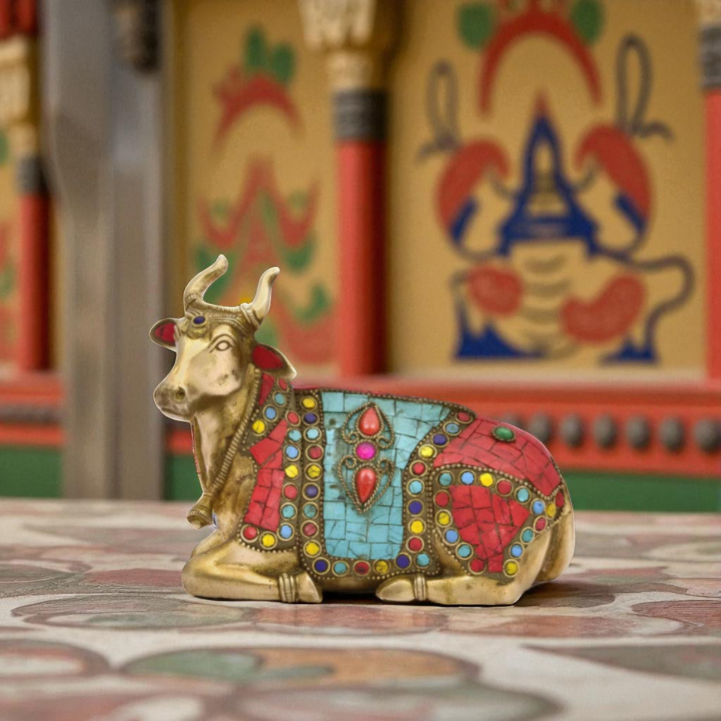 Nandi Bull Mosaic Stone Statue front view with close mosaic work.