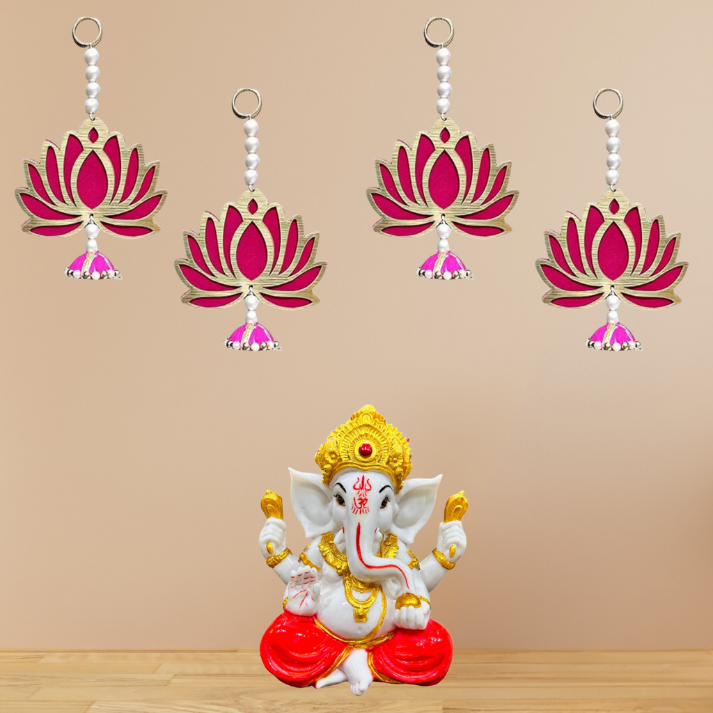 Fabric Lotus Wall Hanging Pack of - 4