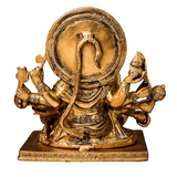 Back view of brass Panchmukhi Hanuman idol showing traditional craftsmanship with white background.