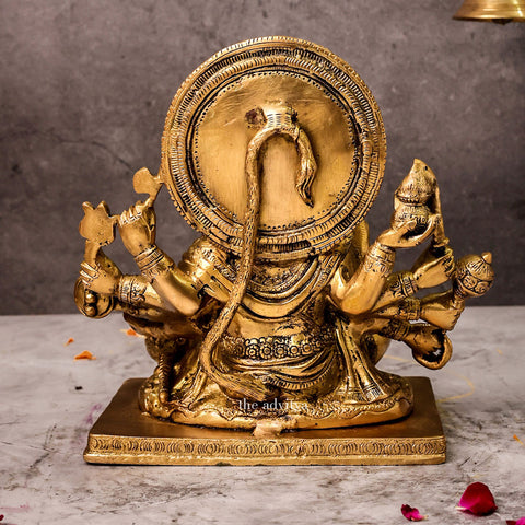 Back view of brass Panchmukhi Hanuman idol showing traditional craftsmanship.