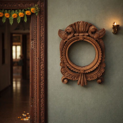 Parrot circular wall frame in wood 18 inch for home decor