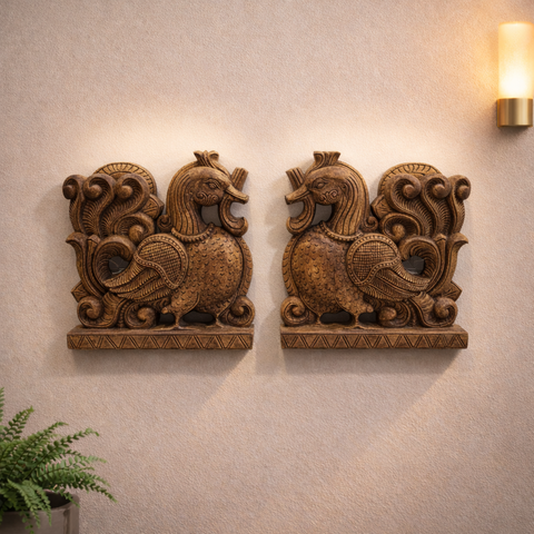 Peacock wall panel pair Annapakshi in wood 12 inch for home decor