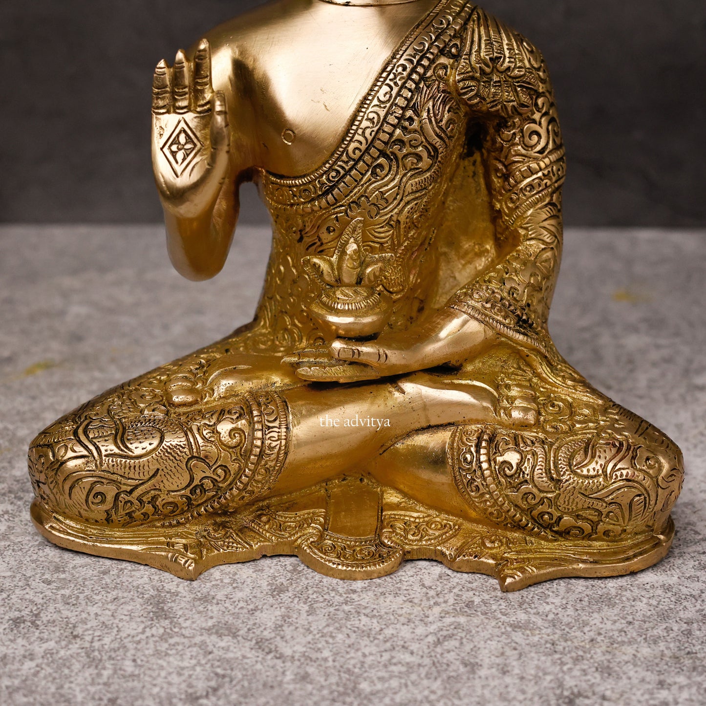 Authentic brass protection Buddha statue displayed for peaceful home decor.