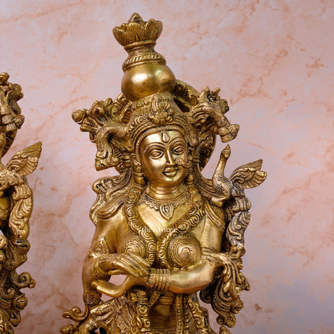 Close-up view of Brass Radha Idol, highlighting facial expressions and craftsmanship