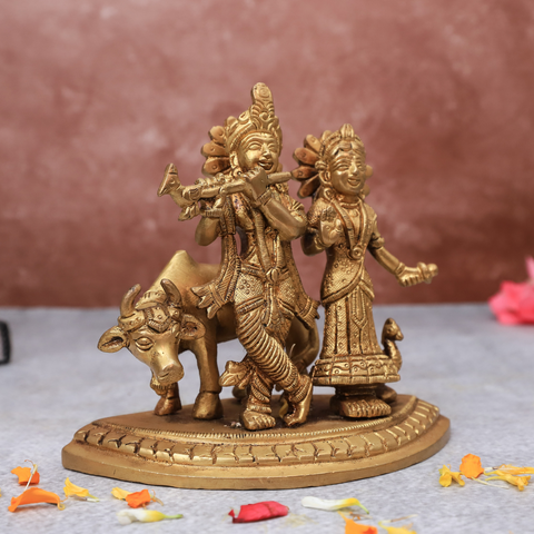 Right side view of Radha Krishna statue with cow for vastu and home temple placement