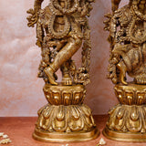 Close-up view of Brass Radha Krishna Idol.