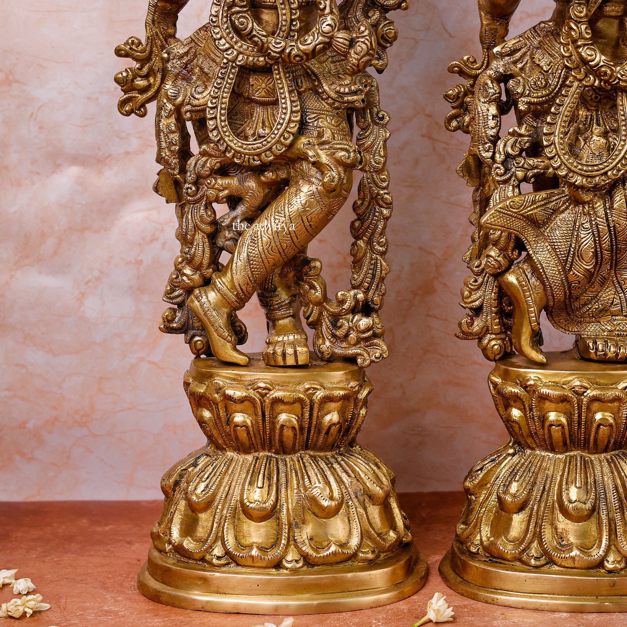 Close-up view of Brass Radha Krishna Idol.