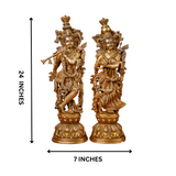 Decorative Brass Radha Krishna Idol suitable for the living room and sacred spaces, with dimensions.