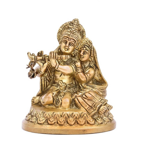 Radha Krishna murti front view for home temple and spiritual decor with white background.