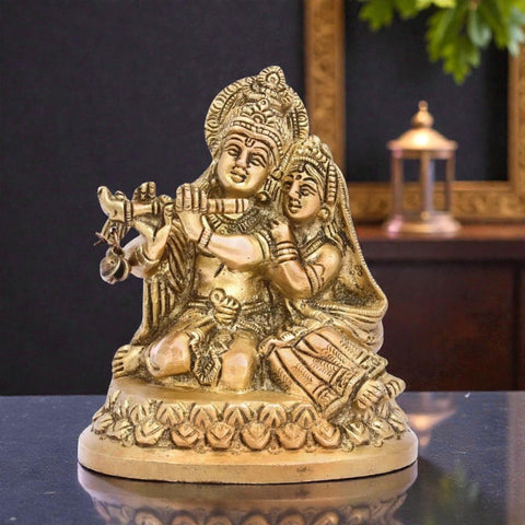 Radha Krishna murti front view for home temple and spiritual decor.