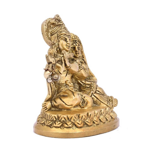 Radha Krishna murti left angle showing fine detailing for the pooja room.