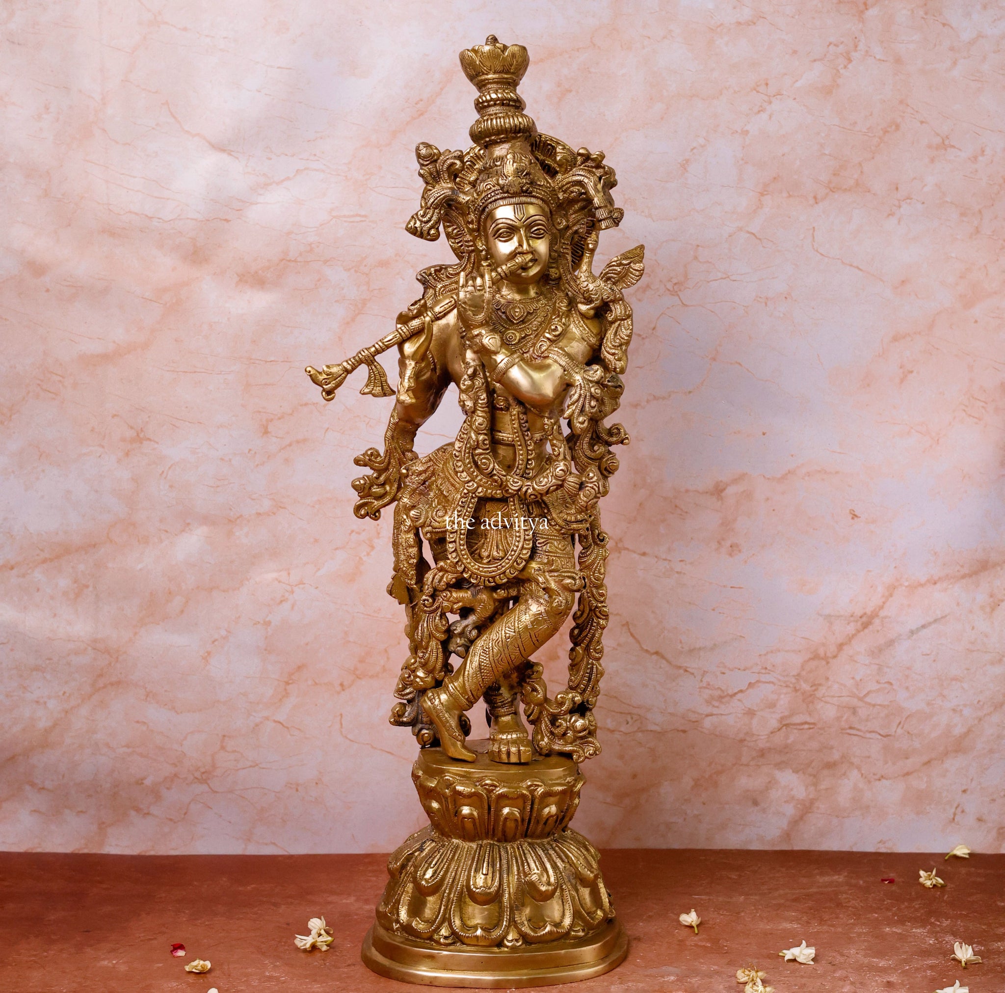 Krishna Idol front view with detailed carvings for home temple and décor