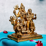 Brass Shiv Parivar murti medium right side angle with detailed carving.