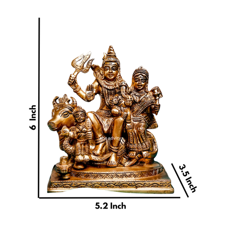 Shiv Parivar murti with Nandi showing height size and proportions.