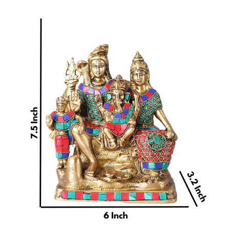 Brass Shiv Parivar Statue in stone work showing height size and proportions.