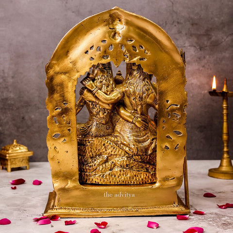 Back view of the brass superfine Shiv Parivar Statue, large, showing a smooth finish.