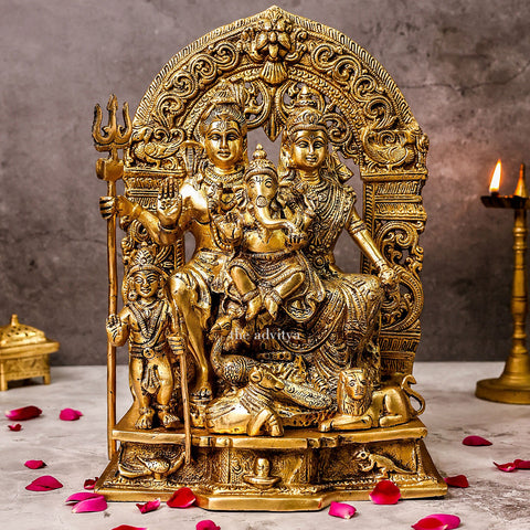 Shiv Parivar Statue, brass superfine, large front view showing the complete divine family.