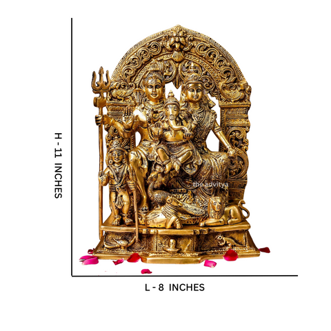 Shiv Parivar Statue, brass superfine large showing height, size, and proportions.