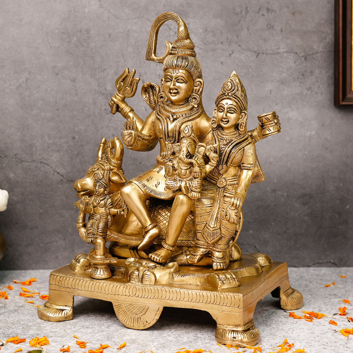 Left side angle of Shiv Parivar Statue showing detailed carving.