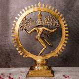 Back view of a brass Nataraja Shiva statue showing detailed wings and body posture.