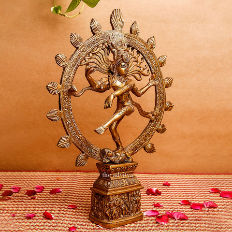 Shiva statue Nataraja shown from left angle in brass finish