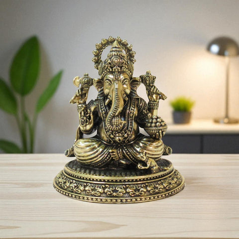 Superfine Brass Lord Ganesha Statue 3.75 inch handcrafted idol.