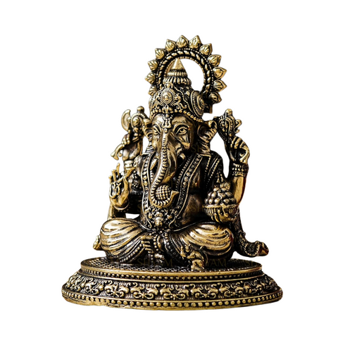 Side view of Superfine Brass Lord Ganesha idol for home temple.