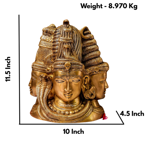 Dimension and size reference image of Three Face Shiva idol behind Parvati.