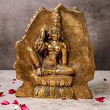 Side angle view of Three Face Shiva idol positioned behind Parvati.