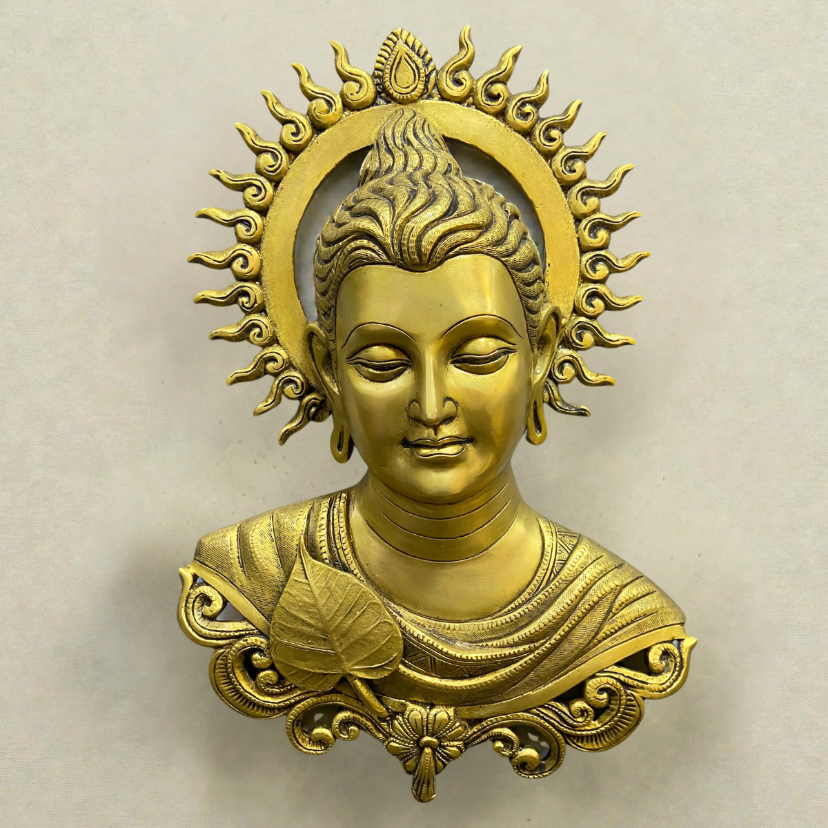 Tibetan Brass Wall Hanging Buddha Statue 15.5 inch symbol of peace and wisdom.