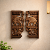 Traditional elephant and bird wall bracket in wood for home decor