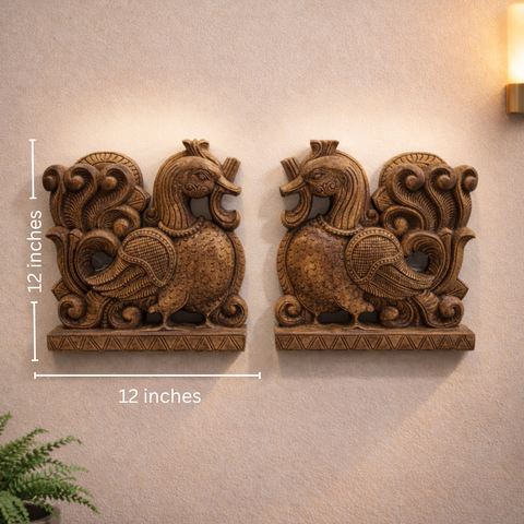 Traditional peacock wall panel Annapakshi wood home decoration piece