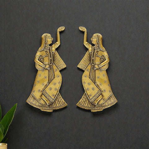 Brass Decorative Dancing Gopi Pair Wall Hanging