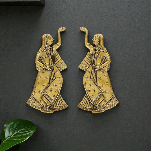 Brass Decorative Dancing Gopi Pair Wall Hanging