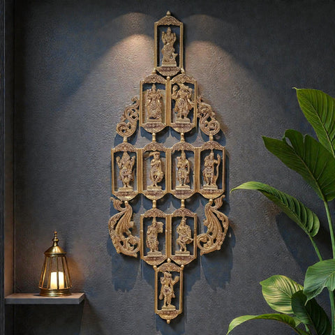 Brass Vishnu Dashavatara Wall Hanging/Ten Avatars of Lord Vishnu