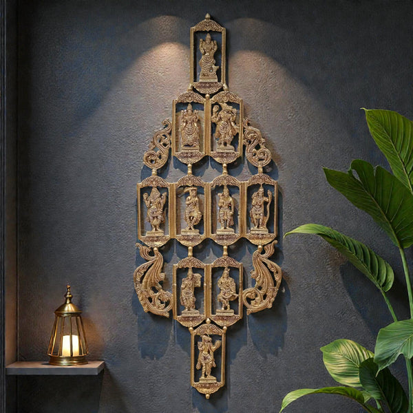 Brass Vishnu Dashavatara Wall Hanging/Ten Avatars of Lord Vishnu