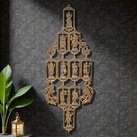 Brass Vishnu Dashavatara Wall Hanging/Ten Avatars of Lord Vishnu