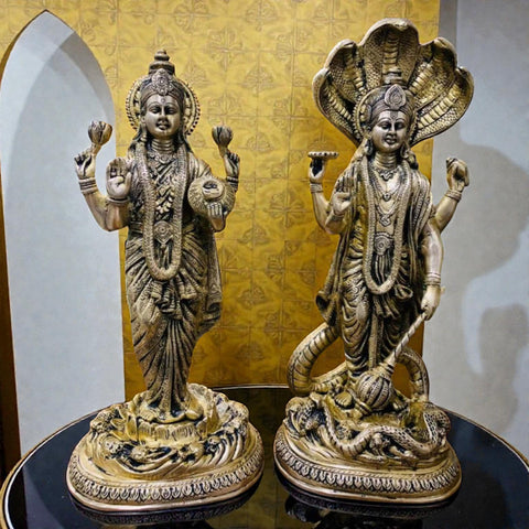 Brass Standing Vishnu Laxmi Pair