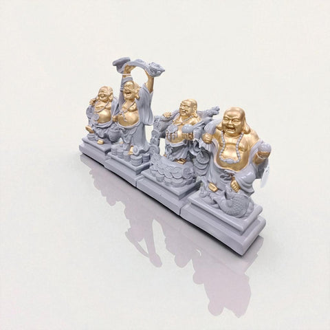 Set of 4 Resin Laughing Buddha Idols – Feng Shui Lucky Charm Figurines for Home & Office Decor, Wealth, Happiness & Prosperity Showpieces