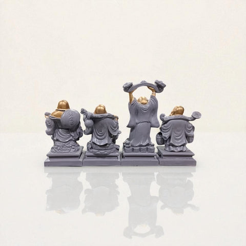 Set of 4 Resin Laughing Buddha Idols – Feng Shui Lucky Charm Figurines for Home & Office Decor, Wealth, Happiness & Prosperity Showpieces
