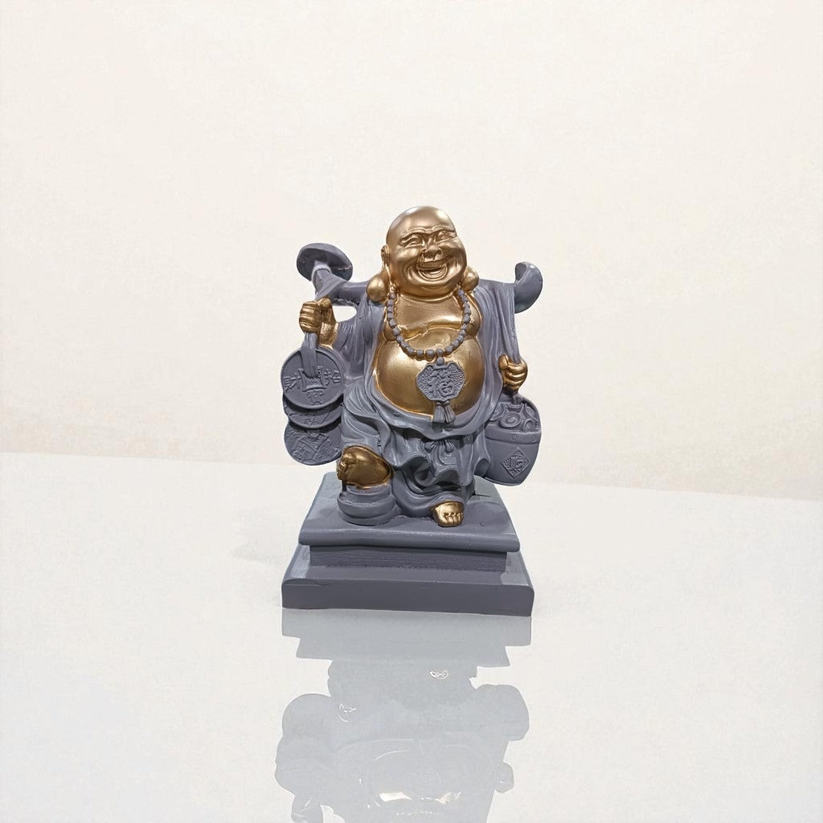 Set of 4 Resin Laughing Buddha Idols – Feng Shui Lucky Charm Figurines for Home & Office Decor, Wealth, Happiness & Prosperity Showpieces