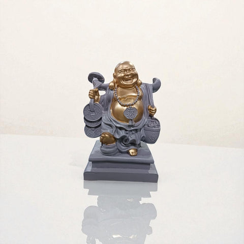 Set of 4 Resin Laughing Buddha Idols – Feng Shui Lucky Charm Figurines for Home & Office Decor, Wealth, Happiness & Prosperity Showpieces