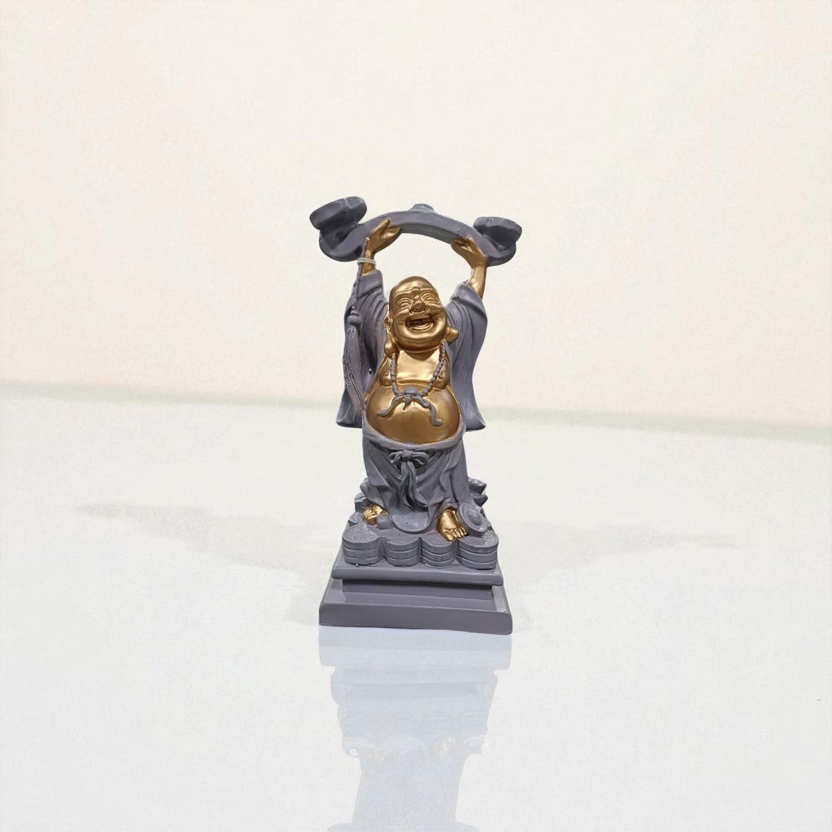 Set of 4 Resin Laughing Buddha Idols – Feng Shui Lucky Charm Figurines for Home & Office Decor, Wealth, Happiness & Prosperity Showpieces