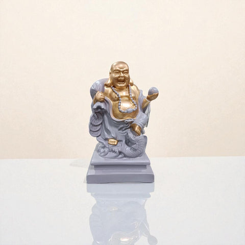 Set of 4 Resin Laughing Buddha Idols – Feng Shui Lucky Charm Figurines for Home & Office Decor, Wealth, Happiness & Prosperity Showpieces