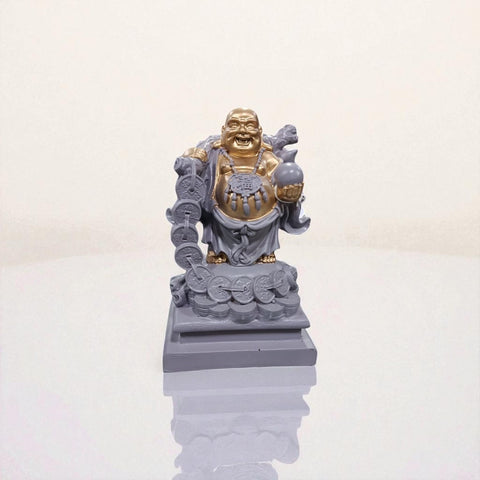 Set of 4 Resin Laughing Buddha Idols – Feng Shui Lucky Charm Figurines for Home & Office Decor, Wealth, Happiness & Prosperity Showpieces